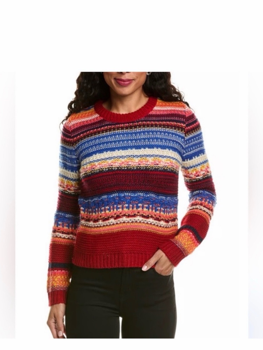 Allison NY Tamar Rainbow Stripe Knit Crew Neck Sweater S